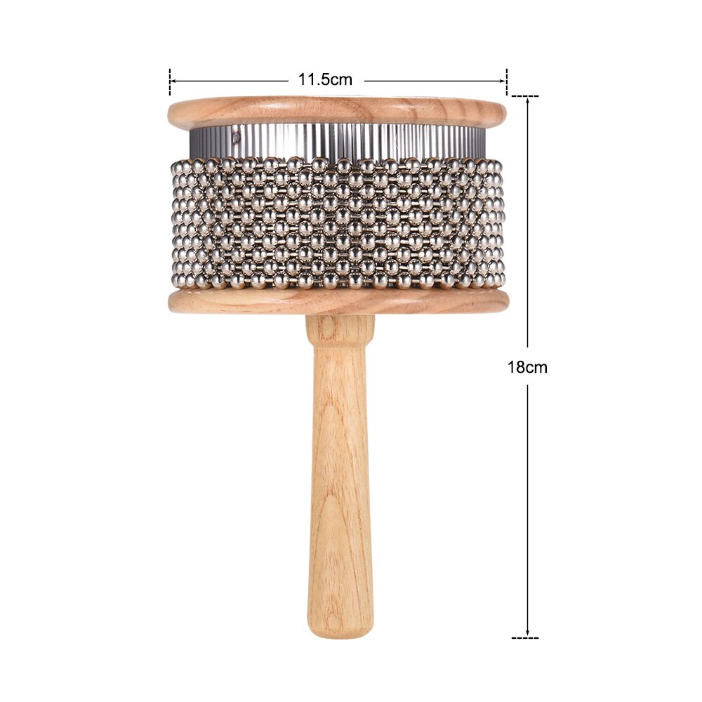 Cabasa de madera Metal con cuentas cadena cilindro y mano Shaker percusión instrumento para el aula banda de tamaño mediano