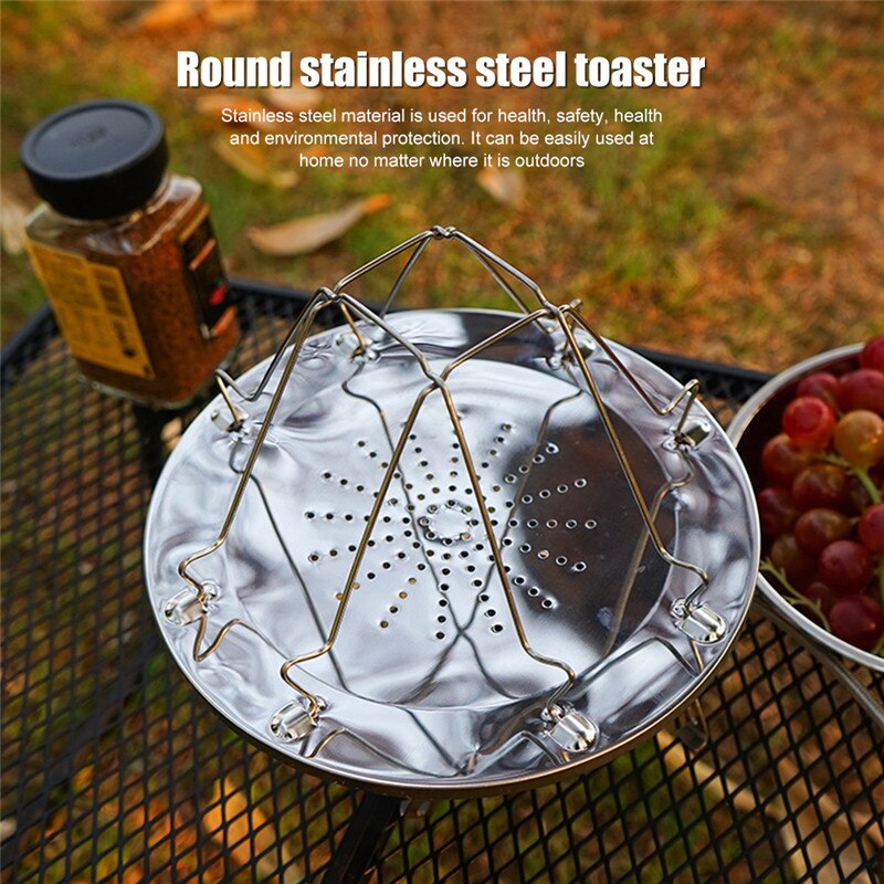Portable 4 Slice Outdoor Camping BBQ Toaster Tray Foldable Stainless Steel Bread Toast Rack Stove Grill Plate: Default Title