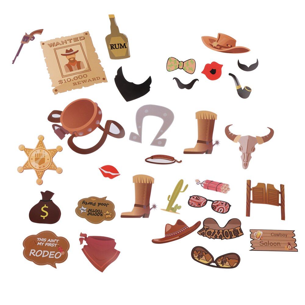 Accessoires Photo de la tribal Cowboy, 30 pièces, décor de barbe en papier, accessoire de fête pour la décoration