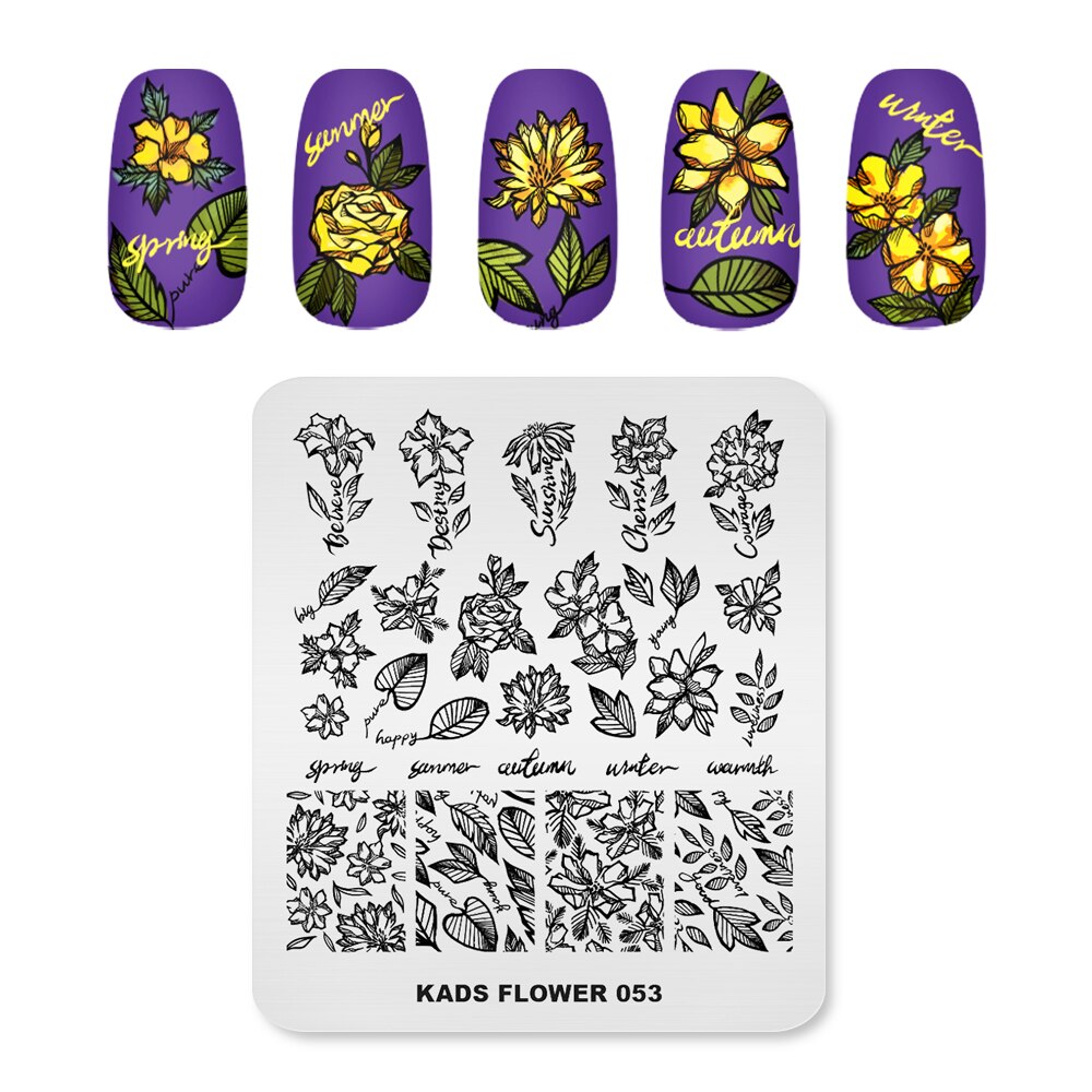 Nail Art Stamp Template Words Letter Small Patterns Nail Stamping Plate DIY Image Printing Plate Stainless Steel Stencils: Flower 053