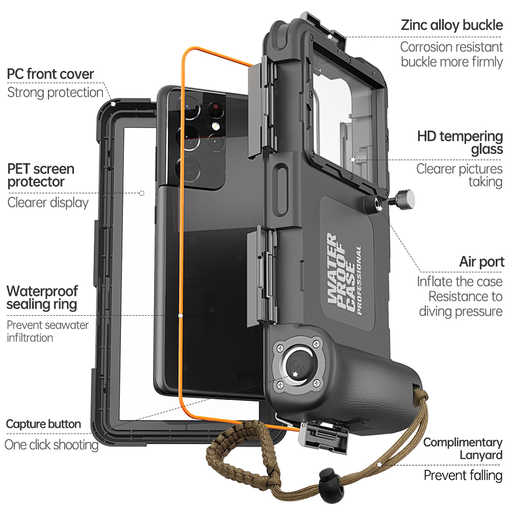 Shellbox Nieuw geüpgradede veelkleurige IP68 standaard 15M/50ft duiken/zwemmen fotografie professionele duiken waterdichte telefoonhoes