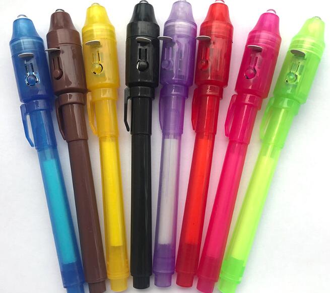 100pcs/lot , 2 in 1 INK Pens, Invisible UV Pen, secret message pen,8 colors mixed: Default Title