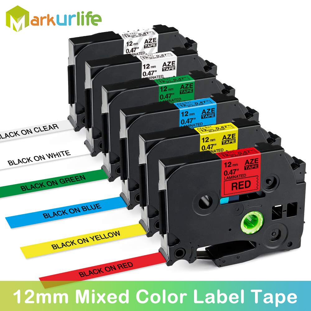 Markurlife TZe-231 6Stck Etikett Band 12mm Kompatibel für Bruder TZe-131 TZe-431 TZe-531 TZe-631 TZe-731 Etikett Hersteller