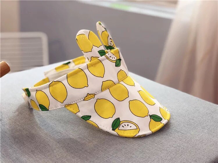 Mooie Kid Lege Top Zonneklep Hoed Cartoon Fruit Zomer Hoed Pure Kleuren Decoratie Uv Bescherming Hoed Voor Jongen En meisje: yellow lemon