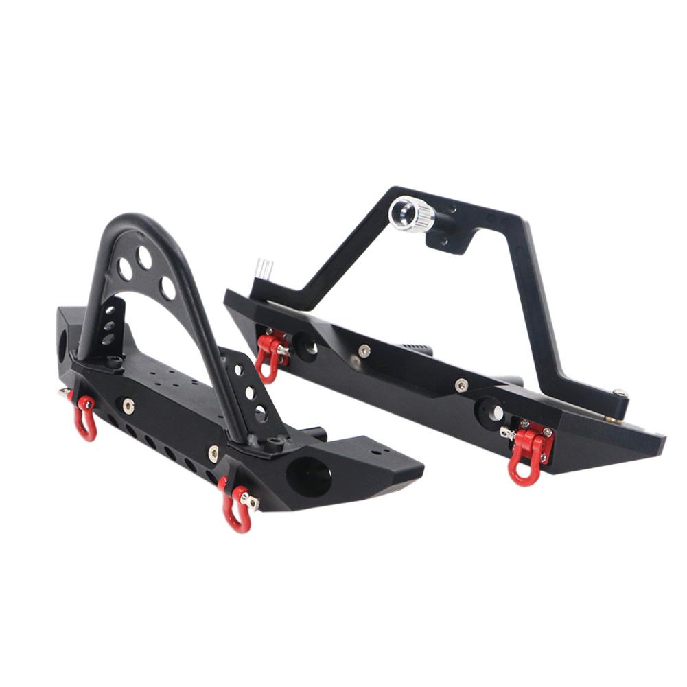 RC Car Front & Rear Bumper - Aluminum Bull Bar with Spare Tire Carrier for Axial SCX10 JEEP TRX-4: Black