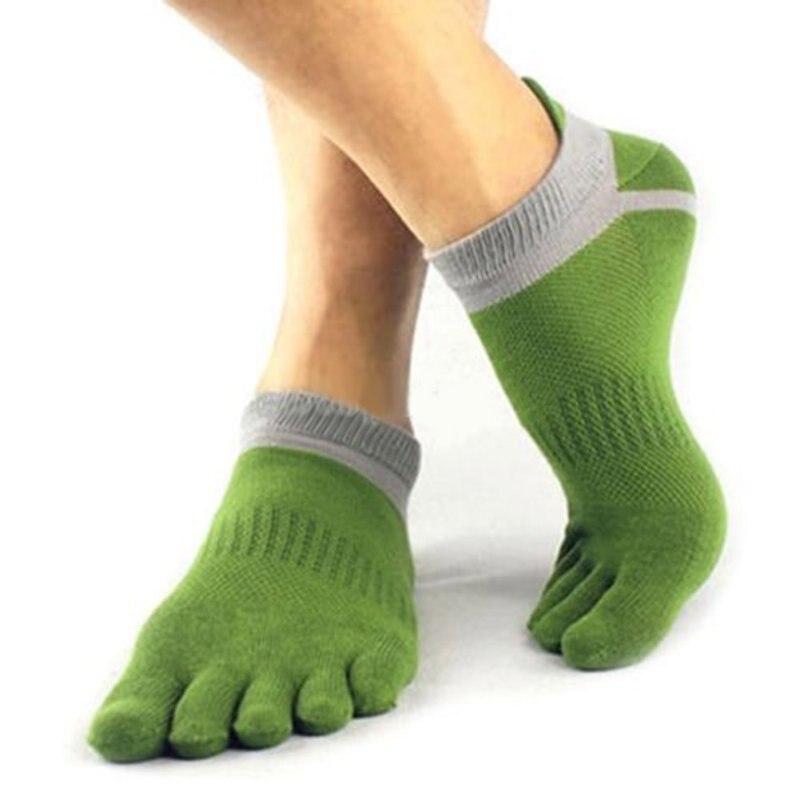 Mænd bomuld fem finger sports sokker åndbar calcetines ankel sokker a: Grøn