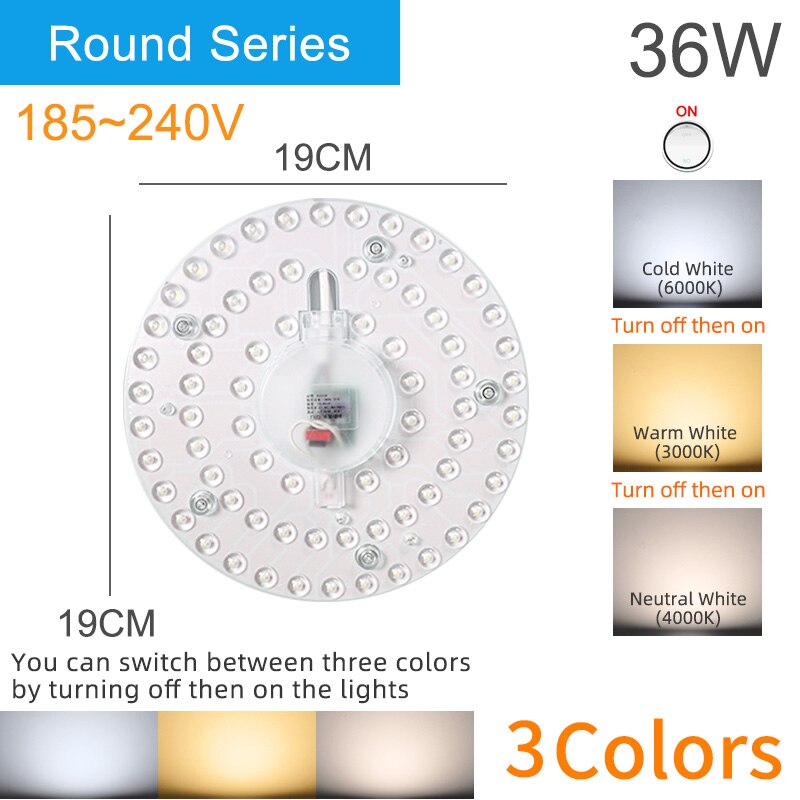 Kaguyahime magnetisk ledet modul lys 12w 16w 20w 24w ledet downlight magnet tilbehør blekksprut tallerken ringe ledet lampe 220v til tak: 36w runde 3 farger