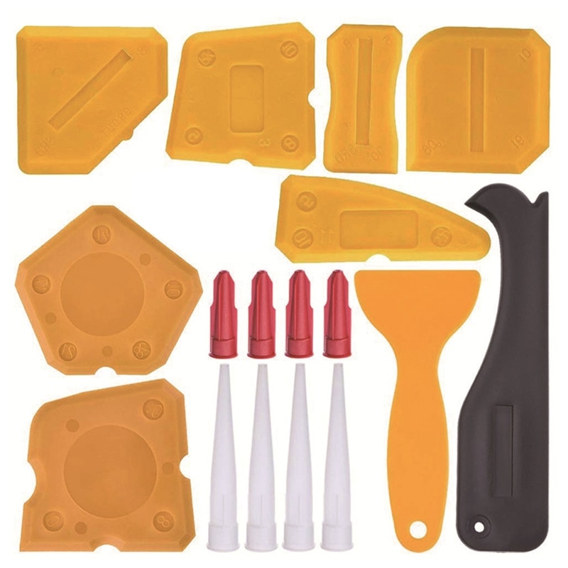 17 Pieces Caulking Tool Kit Silicone Sealant Finishing Tool Grout Scraper Caulk Remover and Caulk Nozzle and Caulk Caps