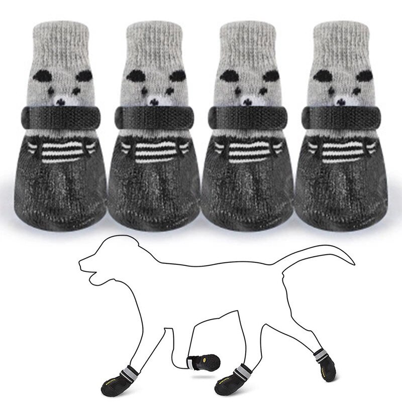 4pcs/Set Waterproof Non-slip Pet Dog Shoes Cotton Rubber Dog Rain Snow Boot Sock for Puppy Large Small Cats Dogs Pet Accessories