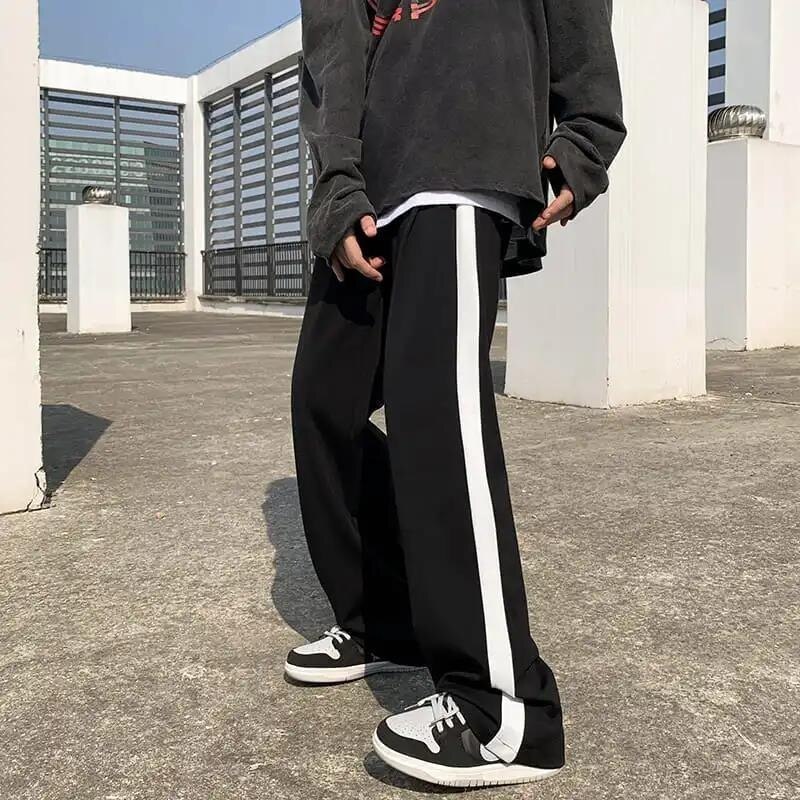 #39 streetwear bukser til kvinner bukser dame sommerbukser svarte og hvite striper brede ben bukser kvinner og sportsbukser #39