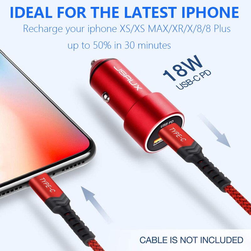 Jsaux USB C PD Caricabatteria Da auto Consegna 36W Ricarica Rapida con 18W di Potenza e di CONTROLLO di qualità 3.0 SCP AFC per il iPhone 11 pro Max/XS Max/XR/X/8 più