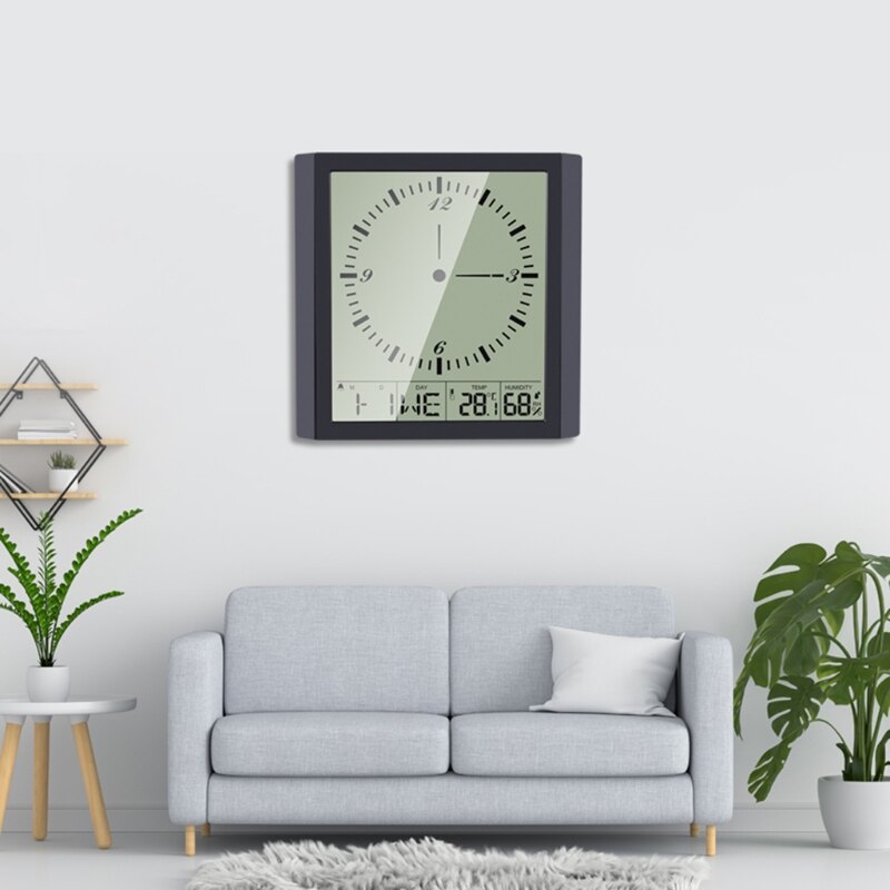 20x20cm Wall Hanging Digital Clock Thermometer Humidity Gauge Large Screen LCD Dispaly Electronic Analog Wall Clocks