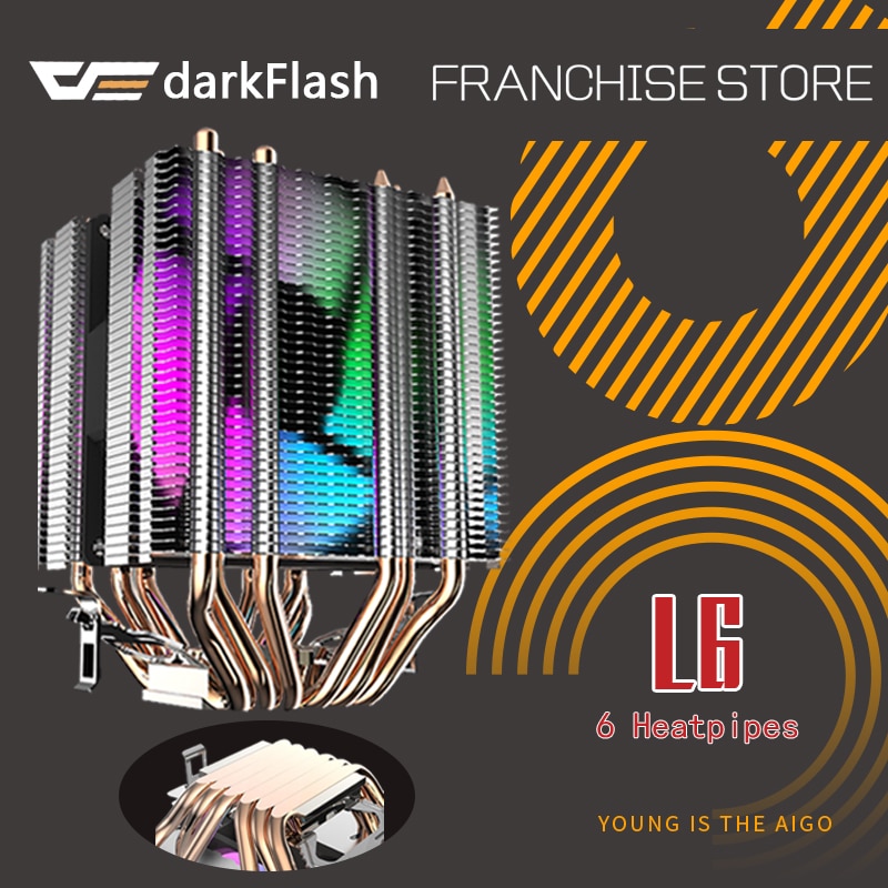 Darkflash Cpu Koeler 6 Heatpipes Met Led Fan 3pin 90Mm Cpu Fan Voor Computer Lga/775/115x/1366 AM2/AM3/AM4
