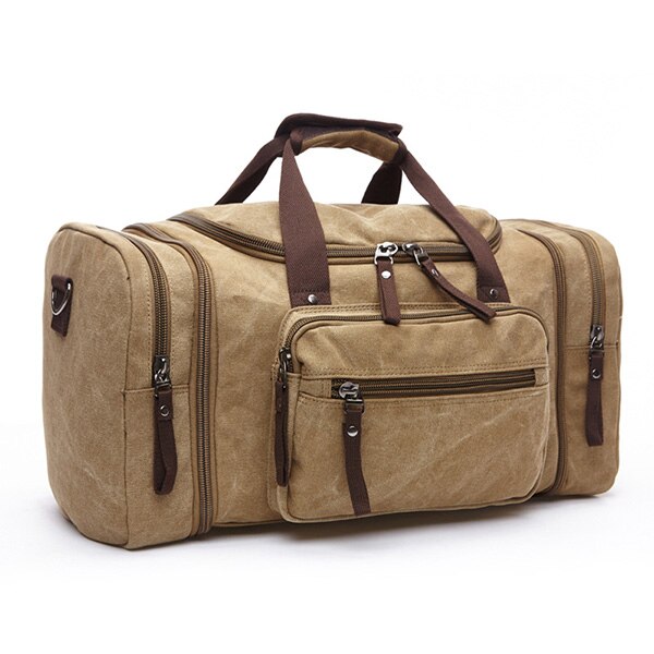 Mannen Reistas Canvas Multifunctionele Lederen Tassen Handbagage Tas Mannen Tote Grote Capaciteit Nut Weekend Weekendtas: Khaki