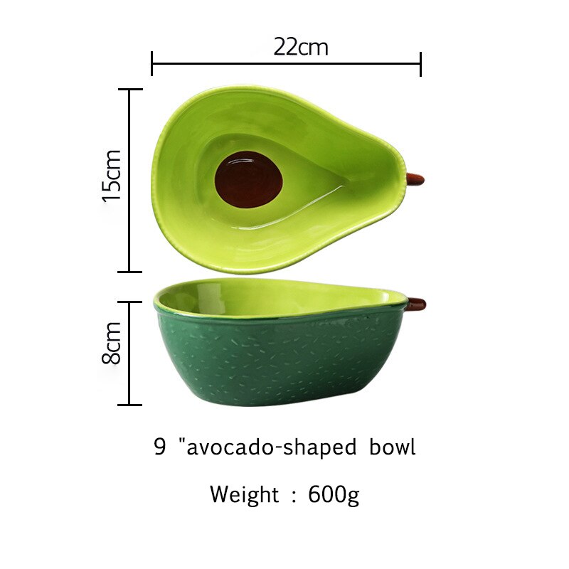 Bandeja kawaii en forma de aguacate, plato de cerámica para ensalada de frutas, decoración para el hogar, cocina, Bol para arroz o sopa, vajilla para niños: big size bowl