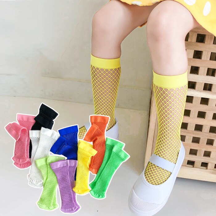 9 Colors Kid Toddler Candy Colors Breathable Mesh Fishnets Socks.Chic Children Baby Girl's Fishnet Socks In tube Sock Sox 3Y-8Y