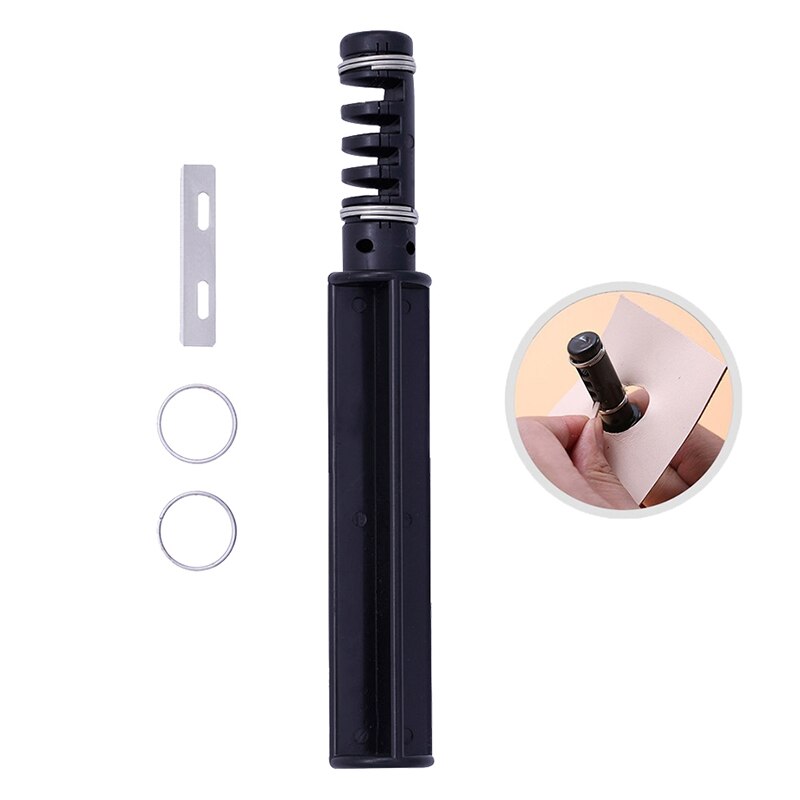 Diy leren koordmes hand roterende snijdraadsnijder leren band lederbewerking gereedschap koordmes met 3x verwijderbare messen