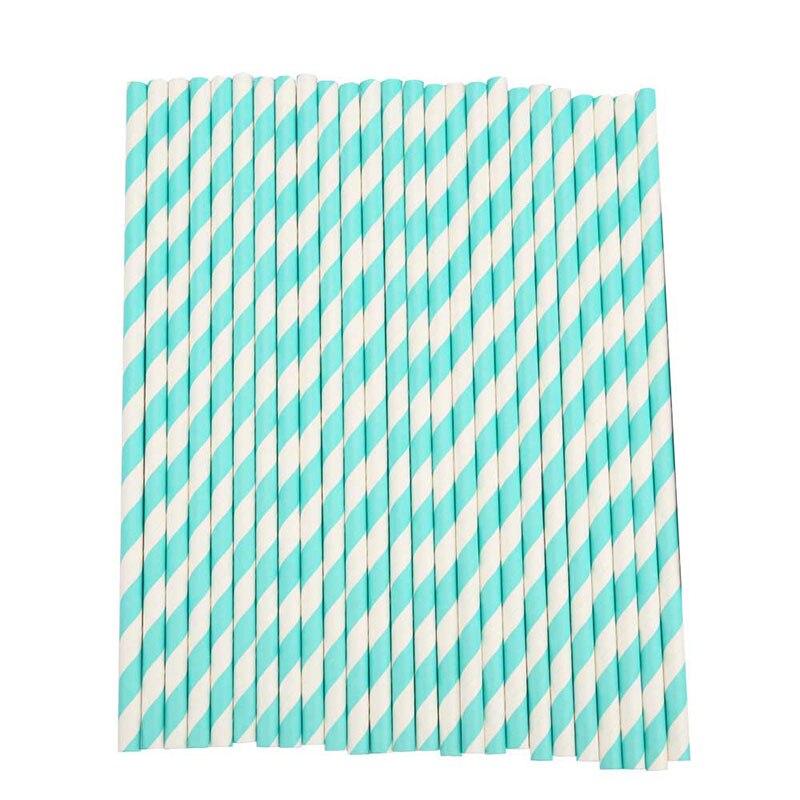 25 Stuks Food-Grade Papier Wegwerp Rietje Kleurrijke Gestreepte Drink Rietjes Voor Keukengerei Verjaardagsfeestje Bruiloft Benodigdheden: Blue-green