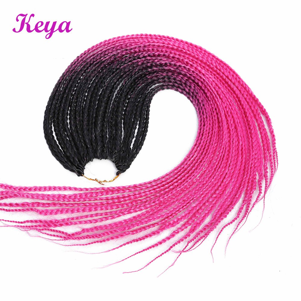 Ombre Pink Crochet Box Braids 24 Strands Synthetic Crochet Hair Extensions 24 Inch Heat Resistant Fiber Braiding Hair