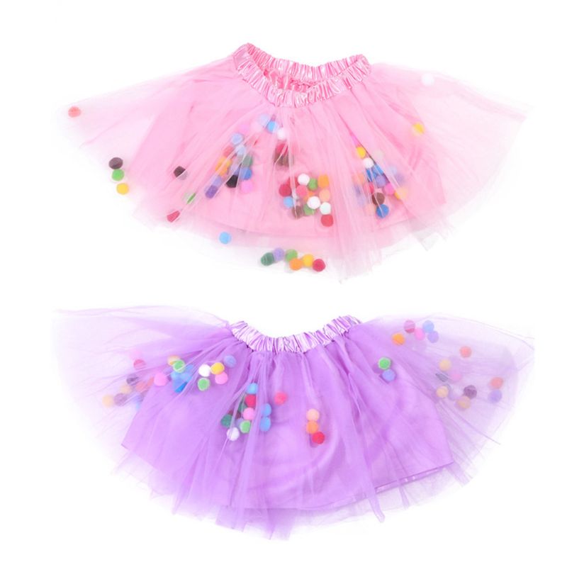 Kids Meisjes Ballet Gelaagde Fluffy Tulle Tutu Rok Met Regenboog Pom Pom Bladerdeeg Bal Meisje Tutu Rok Kids Kleding Prinses kleding