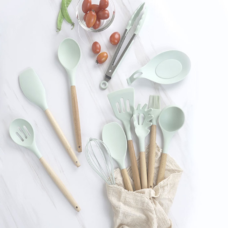 Ustensiles de cuisine ustensiles de cuisine en silicone spatule antiadhésive pelle manche en bois ustensiles de cuisine accessoires de cuisine