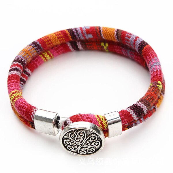 Bohemian Boho Druckknopf Armband für Frauen Multicolor Baumwolle Schnüre Tibetischen Silber Ethnische Charme Blume Armband Pulseras Mujer: B053S108