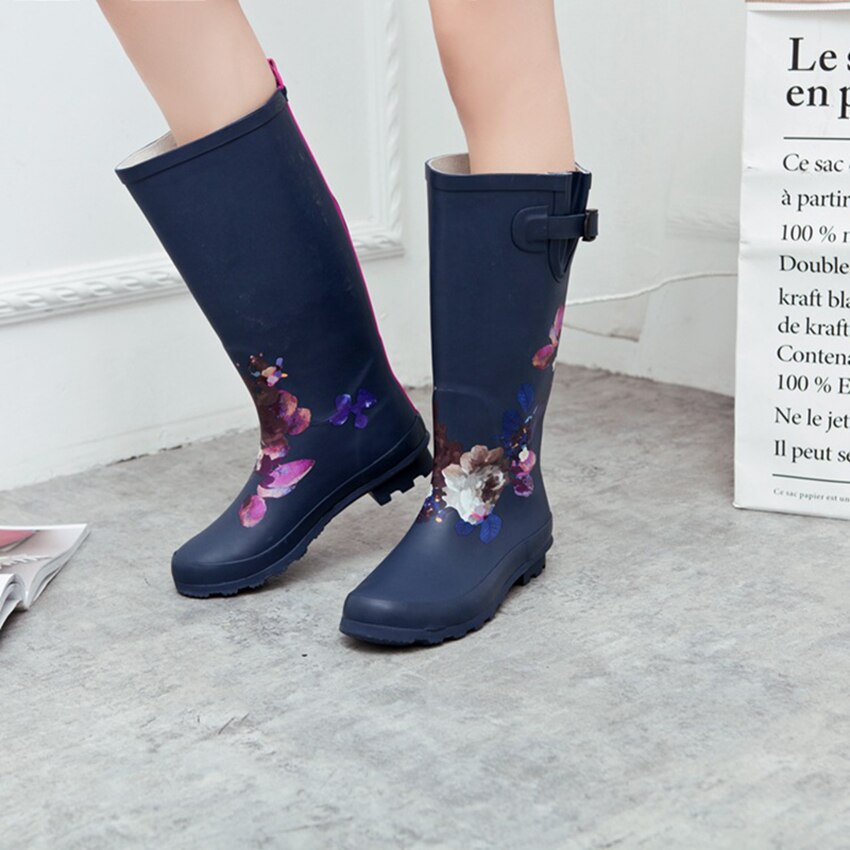 Las mujeres impermeable Botas de lluvia de longitud completa de bota Floral de jardín calzado para jardín zapatos antideslizantes zapatos de