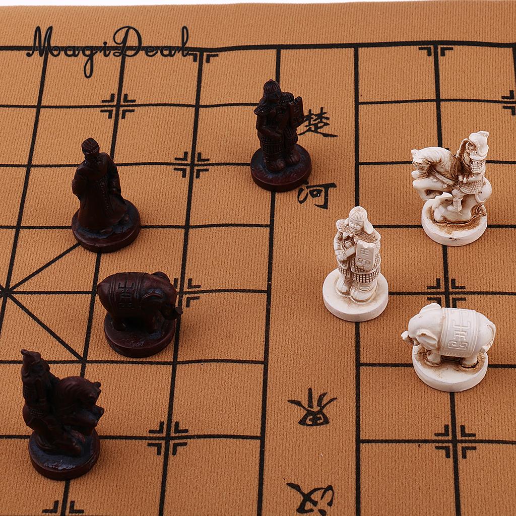 Exquisite Retro Chinese Chess Resin Terracotta Army Pieces XiangQi Board Game for Club Pub Party Travel Collectible