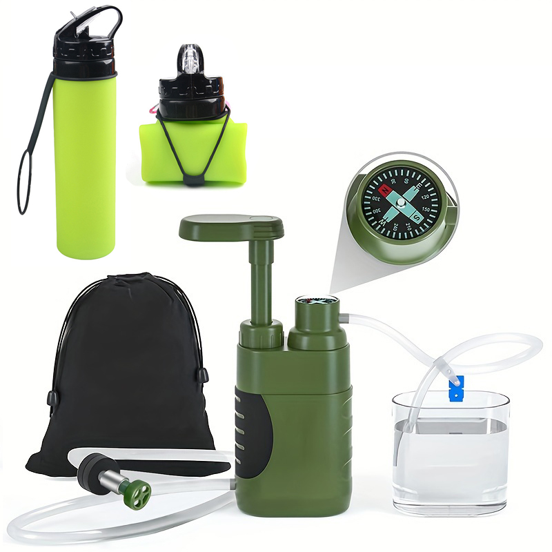 Filtro de agua al aire libre multiusos para supervivencia, sistema de filtración de agua portátil para senderismo, purificador de agua para senderismo y emergencia: Rojo
