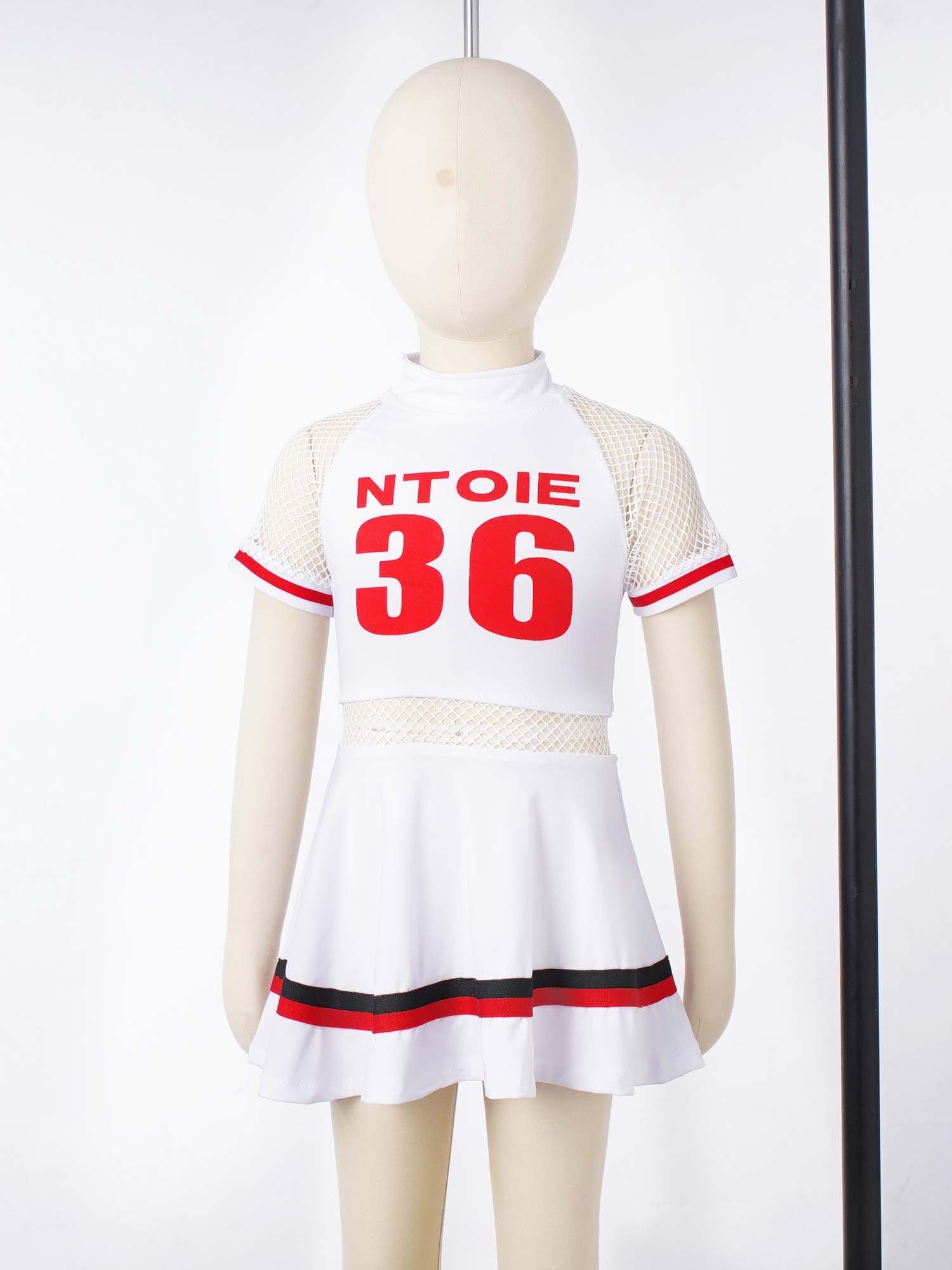 Cheerleader Uniform Kids Girls School Musical Team Suit Fishnet Short Sleeve Dance Dress with Socks Performance Clothes Sets