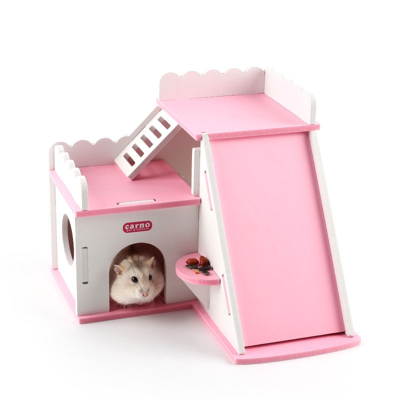 Bricolage souris hérisson Hamster maison en bois Villa de luxe avec échelle coulissante chambre sur le toit petit animal de compagnie Cage lit jouer jouet