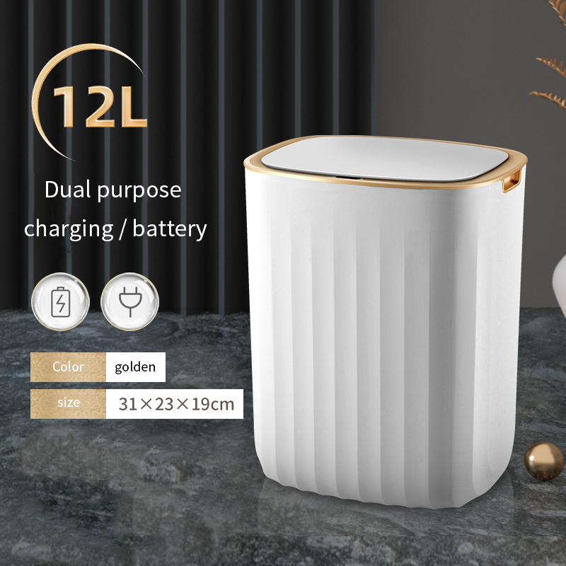 Smart Sensor Prullenbak Thuis Elektronische Automatische Prullenbak Badkamer Wc Waterdicht Smalle Vuilnis Vuilnisbak Keuken Grote: Charging golden 12L