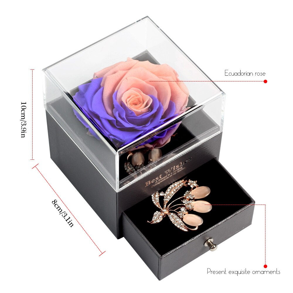 Caja de joyería de 6-9cm para mujer, Rosa eterna para de San Valentín, boda, Navidad, decoración del hogar, caja de embalaje de La Bella y La Bestia