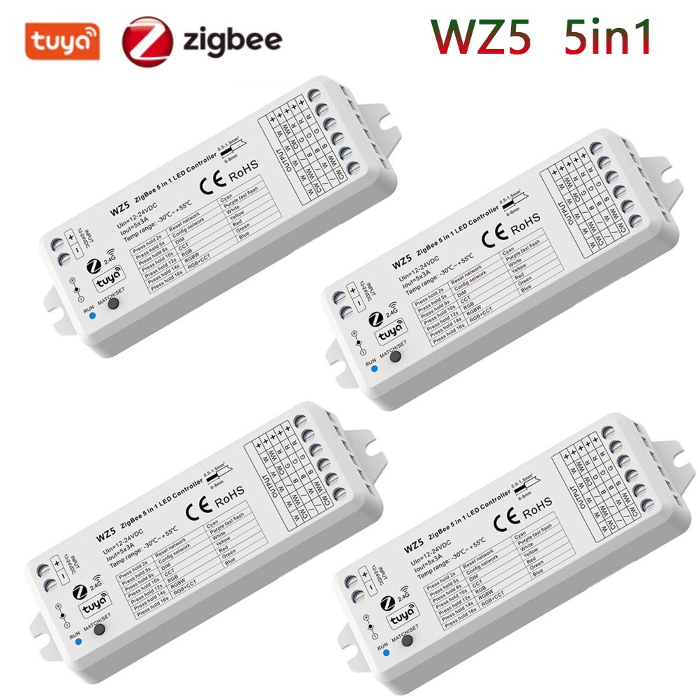 Tuya zigbee led-controller  dc 12v 24v 15a 5 in 1 rgb cct rgbw rgbcct led-streifen-controller  rf 2.4g fernbedienung smart home  wz5