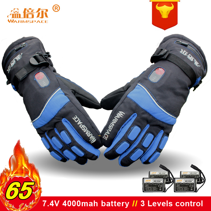 Warmspace 7.4V Electric Rechargeable Heated Gloves Ski Lithium Battery Self Winter Warm Gloves Heated for cycling Ski Gloves