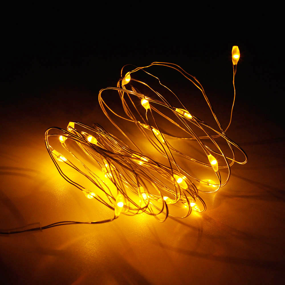 Guirnalda de luces LED de cadena de alambre plateado, 1 piezas, 1M, 2M, 3M, 5M, para Navidad, hogar, boda, decoración de vacaciones al aire libre: Amarillo / Y (artículos de cuero)