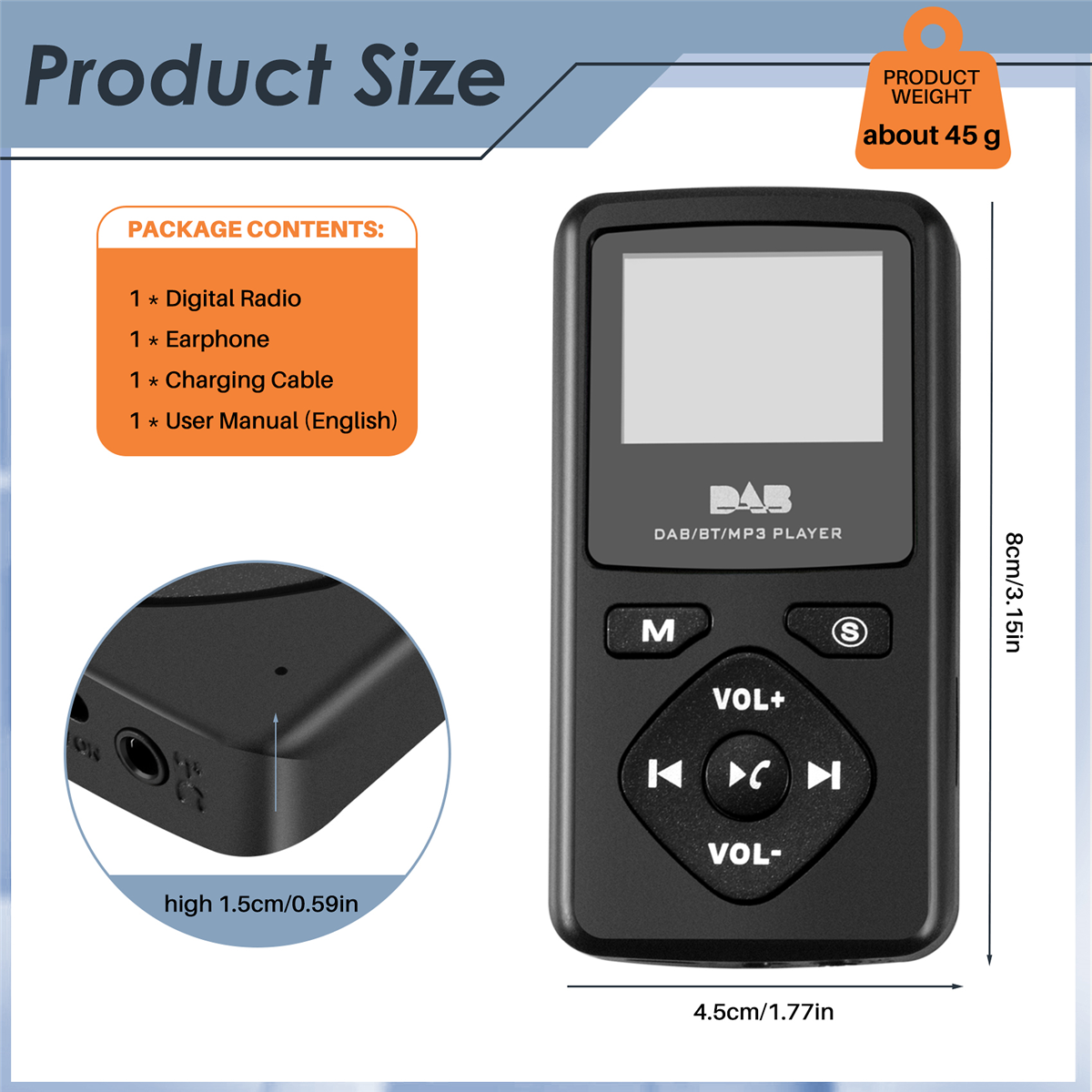 DAB/DAB Digital Radio Bluetooth 4.0 Personal Pocket FM Mini Portable Radio Earphone MP3 Micro-USB for Home