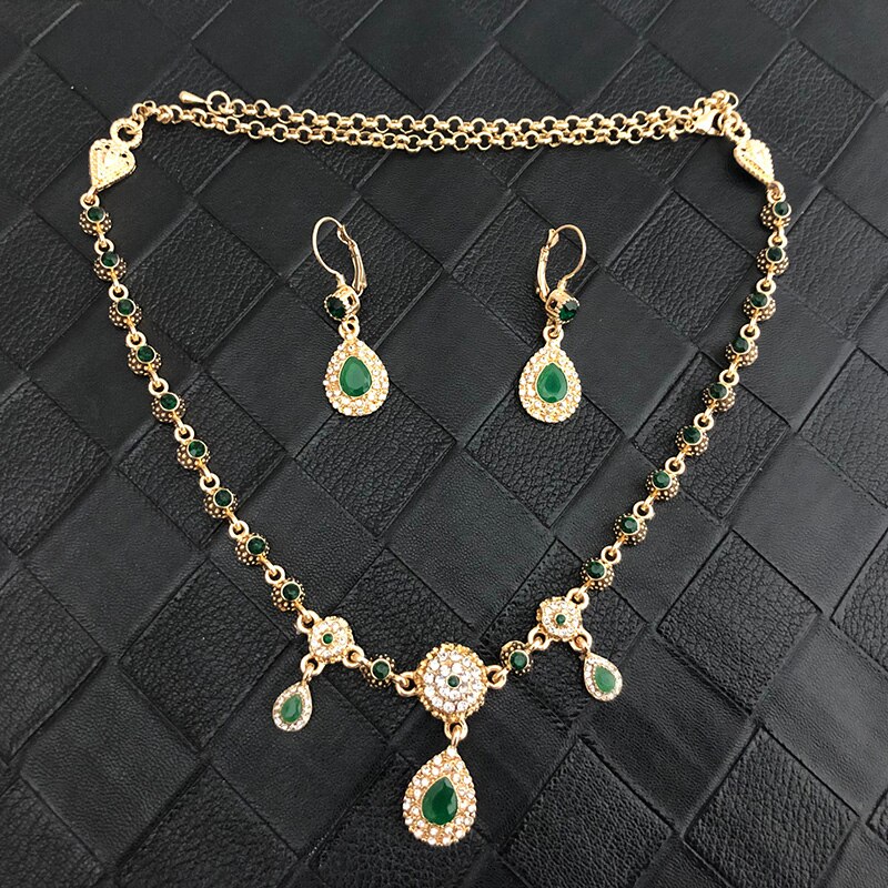 Algerijnse Handgemaakte Sieraden Kristal Bruiloft Haar Accessoires Metalen Hoofddeksel Sieraden Set Hoofd Ketting En Oorbellen Water Shape: Rhodium Plated