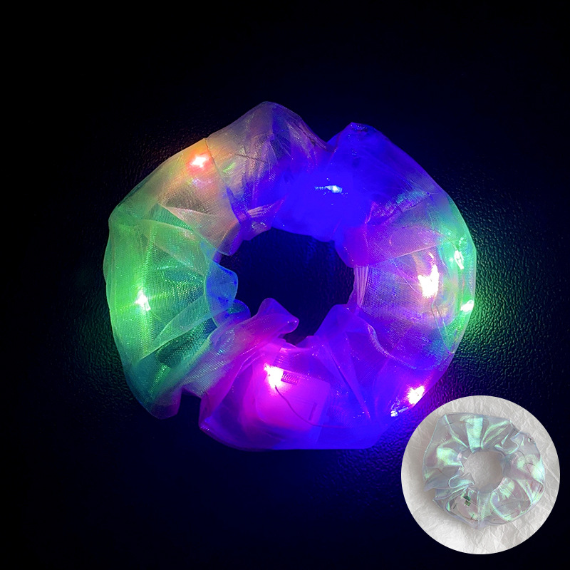 10Pcs LED Light Hair Scrunchies Light Up Scrunchies Elastic Glow Hairbands Hair Scrunchies Glow Mermaid Party favors Supplies: Light Grey