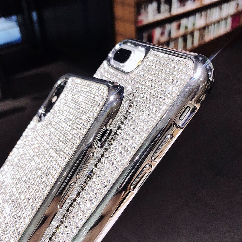 Luksusowe etui z kryształem górskim dla iphone 7 6s 8 X okładka pełne ciało diamentowe Bling etui na telefony dla XR XS Max lśniący brokat tylna okładka