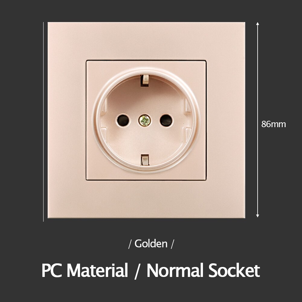 Tysk type stikkontakt eu standard 86 panel vægskjul installering europæisk stil 250v 16a pvc: Gylden