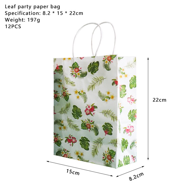 Hawaii party decoration green leaves jungle disposable tableware plates napkins tropical summer wedding party: 12pcs Paper bag