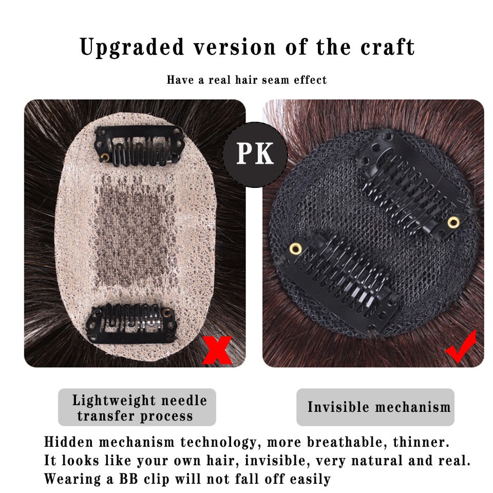 LUPU negro recto corto marrón Topper con flequillo postizo sintético de Clip en extensiones de cabello para las mujeres fibra resistente al calor