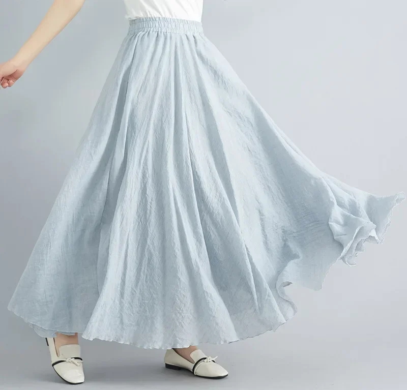 Clothes Women Clothing Skirts Vintage Y2k Streetwear Bohemian Cotton Linen Casual Vestido De Festa Long Skirt: L / Khaki