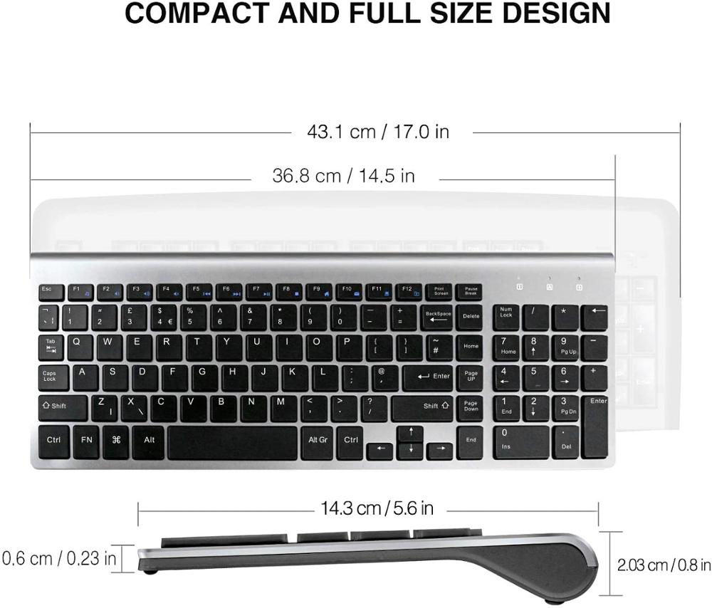 Wireless Keyboard and Mouse，QWERTY UK layout Full-size 2400 DPI，with Numeric Keypad and Ergonomic Quiet mouse for Windows,Black