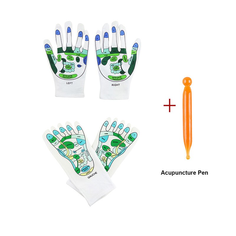 Chaussettes de réflexologie acupression, gants d'acuponcture de paume, physiothérapie, Massage, soulage la fatigue du pied, pour hommes et femmes: A SET