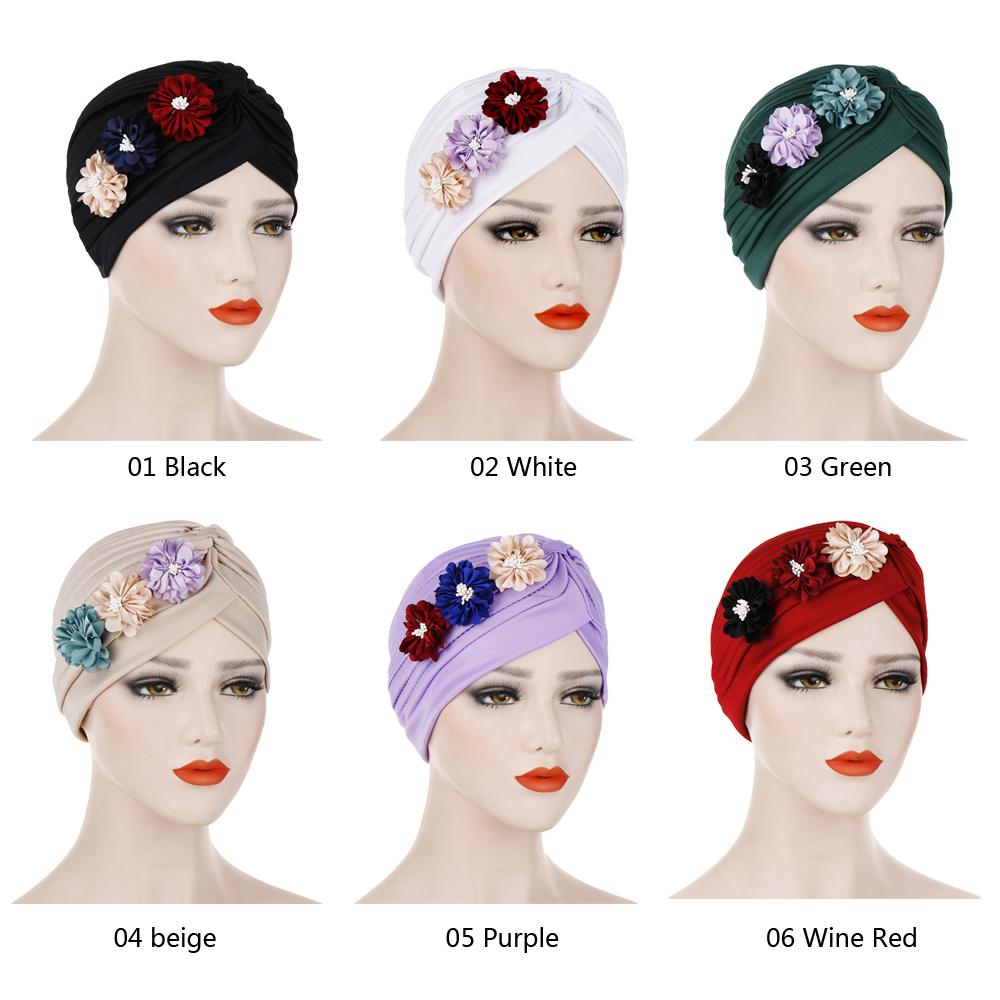 Las mujeres de flor sombrero turbante India sombreros musulmán quimioterapia por cáncer tapa sombrero abrigo indio sombrero falda gorros sombrero tapa