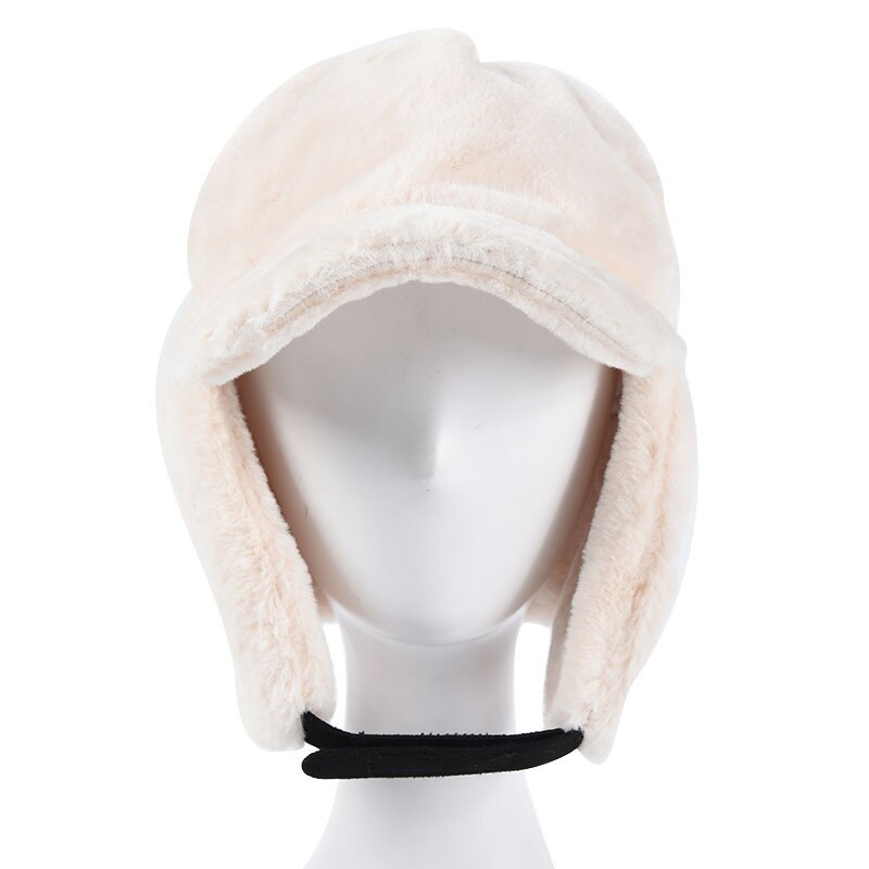 Gorro de esquí cálido para mujer, gorro de esquí cálido para Snowboard al aire libre, gorra de esquí de Color sólido a prueba de viento y piel de conejo de terciopelo, novedad de invierno de: Creamy-white