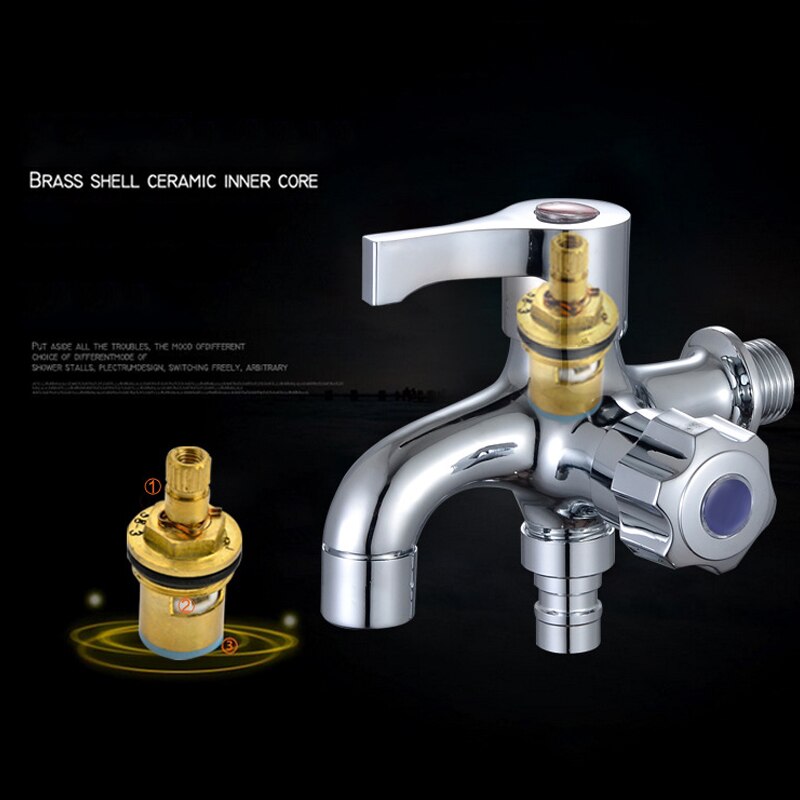 Brass Washing Machine Tap 1 in 2 out Water Faucet Wall Mount Bibcock Garden Laundry Mop Pool Tap Dual Handle Washing Machine Tap