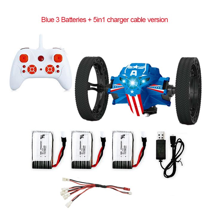 2.4G Remote Control Toys RC Car Bounce Car Jumping Car with Flexible Wheels Rotation LED Night Light RC Robot Car VS SJ88: 803-Blue3B